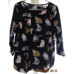 Cat blouse top size l 100% cotton collections etc. sparkles kitty cats